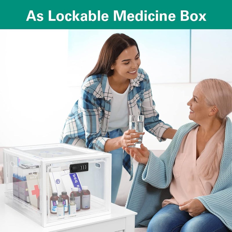 iBune Large Medication Lock Box, Lockable Medicine Storage Box for Medicine Safe/Phone/Refrigerator/Personal Items/Home/Office/Dorm, White - Image 3